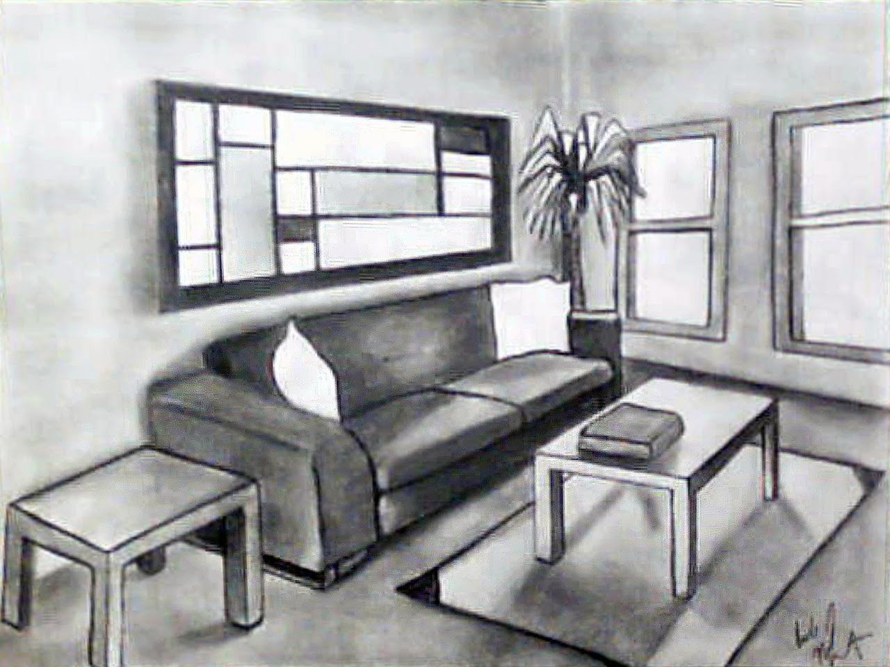 2 Point Perspective Living Room Drawings