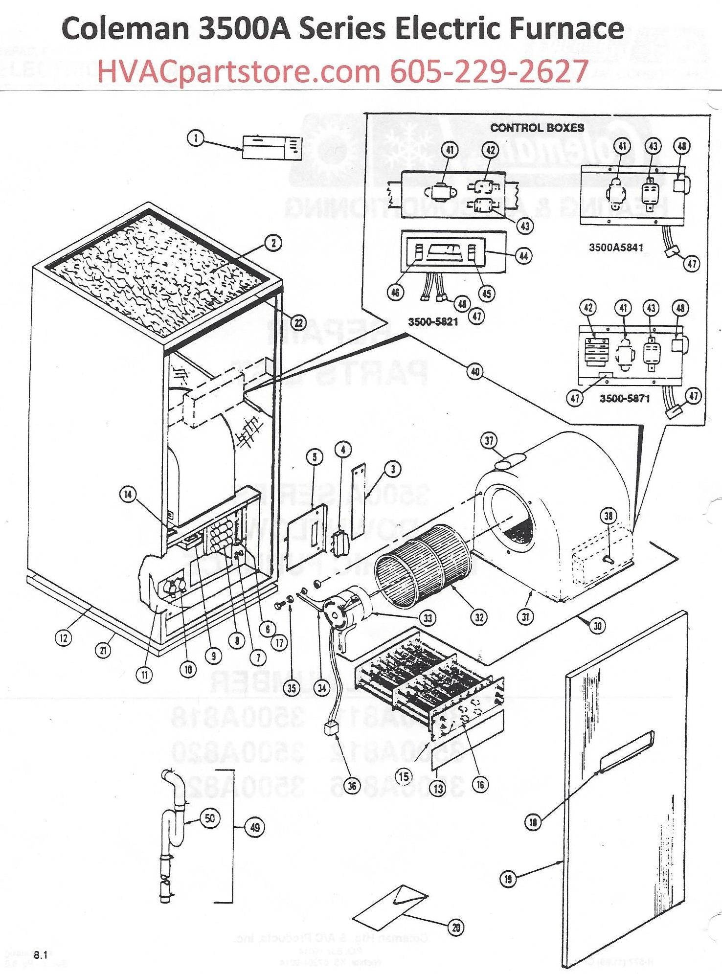 coleman electric furnace parts diagram