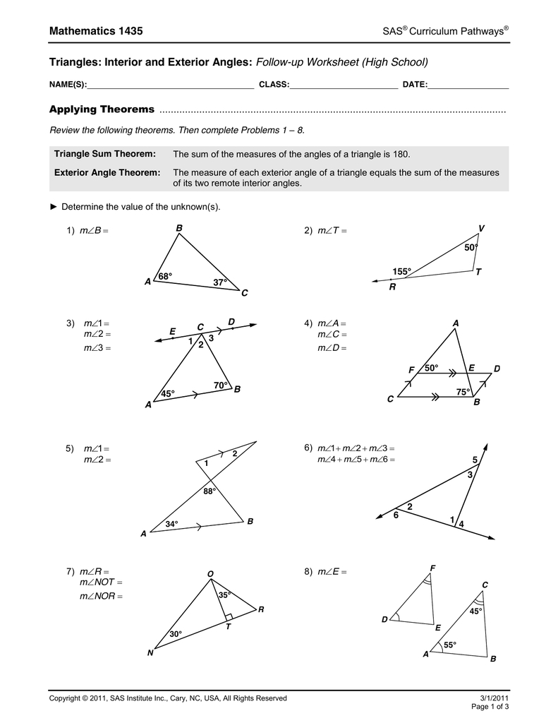 Triangle Sum Theorem Worksheet Answers wiseinspire