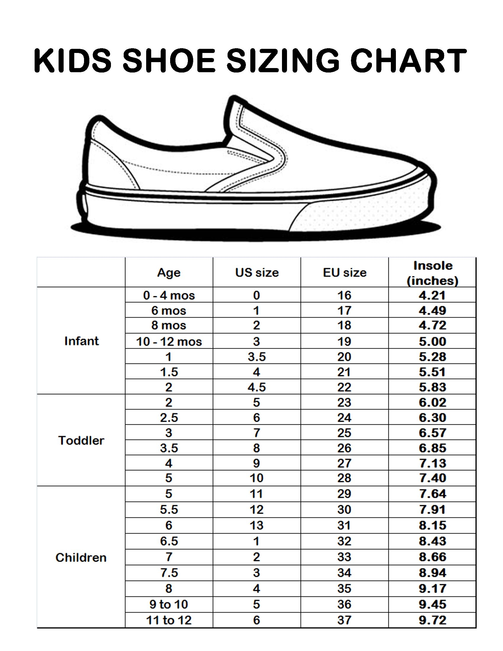 Shoe Size Width Chart For Kids